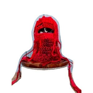 Handmade red distressed ski mask